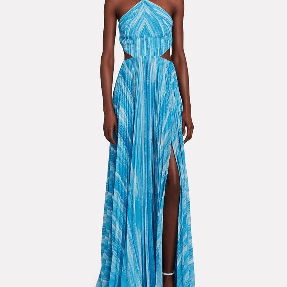 AMUR | Dresses | Amur Janet Pleated Striped Blue Gown